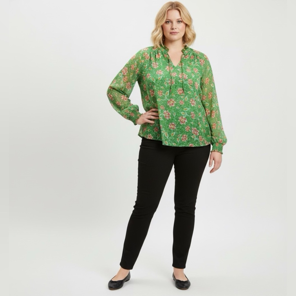 2/$20 Joie long sleeve lined floral blouse size XL - Picture 1 of 10